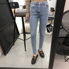 批发黑灰色牛仔裤女2026新款高腰显瘦毛边<b class='q'>弹力</b>紧身薄绒九分小脚<b class='q'>铅笔裤</b>