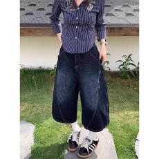 批发美式豹纹拼接刺绣牛仔七分裤女2026夏季新款直筒阔腿弯刀中裤短裤