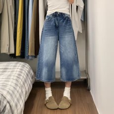 批发夏新款高街复古水洗直筒牛仔裤女设计感宽松垂感高腰阔腿七分裤子