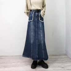 批发牛仔半身裙女春<b class='q'>秋</b>2026新款时尚高腰过膝中长款裙子毛边a字鱼尾裙