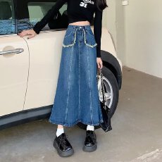 批发高腰牛仔半身裙春<b class='q'>秋</b>梨形宽松显瘦遮跨a字包臀中长款鱼尾裙