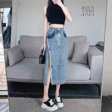 批发开叉牛仔裙半身裙女<b class='q'>夏</b>季2026年新款高腰分叉百搭中长款包臀裙长裙