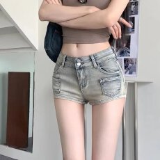 批发复古水洗做旧牛仔短裤女<b class='q'>夏</b>2025新款直筒裤辣妹高腰显瘦百搭热裤子