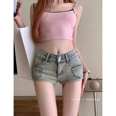 批发大码高腰牛仔短裤女<b class='q'>夏</b>薄款超短设计感网红炸街辣妹A字阔腿热裤子