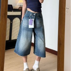 批发美式阔腿牛仔七分裤女<b class='q'>夏</b>季新款大码胖mm宽松显瘦梨形身材直筒短裤