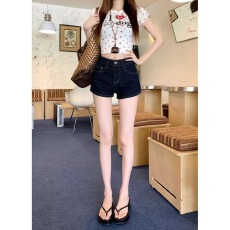 批发美式复古深蓝色高腰显瘦牛仔短裤女2026<b class='q'>夏</b>季休闲遮肉显瘦热裤子