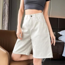 批发牛仔短裤女<b class='q'>夏</b>季薄款2026高腰宽松直筒五分裤复古百搭显瘦阔腿中裤