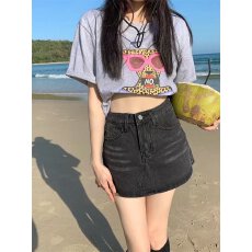 批发辣妹高腰牛仔半身裙女夏季薄款显瘦防走光包臀裙超短裙小个子裙裤