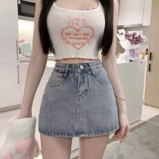 批发复古牛仔短裙女高腰夏季大码胖mm宽松显瘦梨形身材a字半身裙子