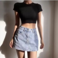 批发高腰牛仔短裙超短辣妹A字半身裙显瘦裙裤