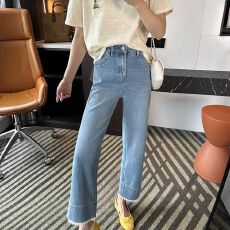 批发蕾丝边九分阔腿牛仔裤女2026新款春宽松直筒新款