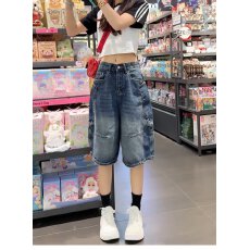 批发直筒牛仔短裤女夏季新款小个子高腰宽松显瘦辣妹a字阔腿五分中裤