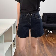 批发美式复古深蓝色牛仔短裤女2026新款夏小个子五分不走光外穿