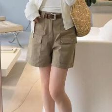 批发夏薄款高腰宽松休闲五分裤2026新款大码胖mm美式工装卡其色短裤女