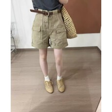 批发欧洲站2026夏季新款欧货简约设计感工装风双口袋<b class='q'>卷</b><b class='q'>边</b>高腰休闲<b class='q'>短裤</b>