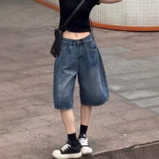 批发2026夏季新款复古百搭无弹牛仔阔腿裤子大码女装高腰显瘦六分中裤