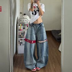 批发初代美希MEYSIKIM<b class='q'>裤</b>子2025新款今年流行高腰宽松阔腿牛仔<b class='q'>裤</b>女