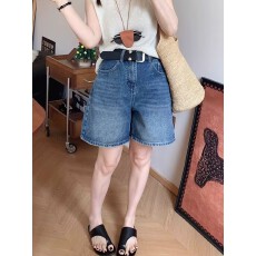 批发欧版复古蓝色牛仔短裤女夏季新款高腰小个子a字五分显瘦直筒中裤