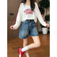 批发2026新款蓝色牛仔短裤女夏季流行大码宽松高腰bf慵懒风四分直筒裤