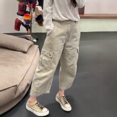 批发小个子牛仔裤复古工装牛仔裤<b class='q'>女</b>春季新款九分直筒裤