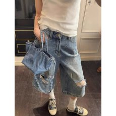 批发2026夏季新款美式设计感显瘦七分裤女高腰宽松休闲运动百搭阔腿裤