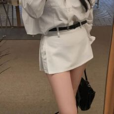 批发白色<b class='q'>高腰</b>西装半身裙裤子女新款设计感侧开叉显瘦短款裤裙