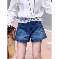 批发复古蓝阔腿牛仔短裤女<b class='q'>夏</b>季新款设计感高腰宽松a字热裤辣妹百搭潮