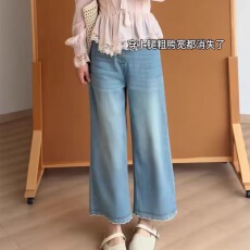 批发大码垂感天丝牛仔裤女夏季薄款胖mm冰丝高腰显瘦直筒阔腿<b class='q'>九分</b>裤子