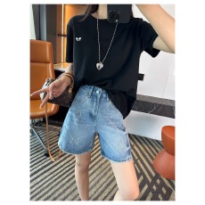 批发泼墨涂鸦牛仔短裤女2026夏季薄款大码胖mm高腰显瘦直筒阔腿五分裤