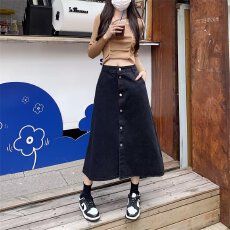 批发春秋季新款大码牛仔<b class='q'>半身裙</b>女中长款高腰显瘦a字裙子