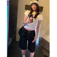 批发高腰直筒显瘦2026夏季新款美式复古宽松阔腿牛仔短裤女中裤五分裤