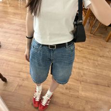 批发复古蓝牛仔五分短裤女2026年夏季薄款高腰显瘦小个子5分阔腿中裤
