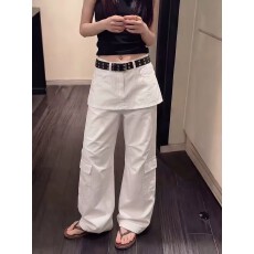 批发美式复古假两件工装牛仔裤女2026春<b class='q'>夏</b>新款显瘦设计感辣妹风拖地裤