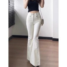 批发韩系小众白色微喇叭牛仔裤女新款弹力修身阔腿裤百搭拖地裤