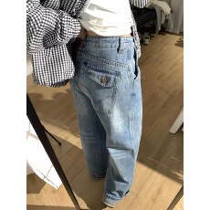 批发大码美式胖MM小个子牛仔裤女2026<b class='q'>秋</b>季新款高街口袋刺绣直筒阔腿裤