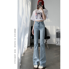 批发微喇牛仔裤女<b class='q'>春</b>夏新款浅色高腰修身显瘦小个子直筒垂感拖地马蹄裤
