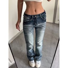 批发小个子美式浅色低腰窄版直筒牛仔裤女秋冬季新款修身显瘦长裤