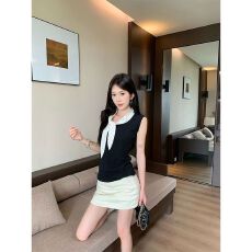 批发原版品质设计感<b class='q'>甜美</b>蝴蝶结波点背心女小众别致显瘦无袖上衣