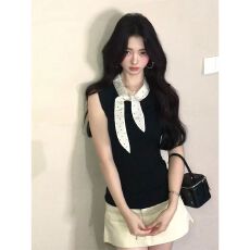 批发原版品质韩系蝴蝶结波点小众辣妹超好看设计感收腰无袖上衣