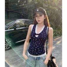 批发原版品质甜美<b class='q'>碎花</b>挂脖背心女装辣妹蕾丝藏蓝色吊带百搭上衣