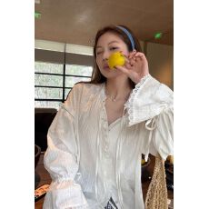 批发官图 <b class='q'>吉普</b>赛少女蕾丝拼接木耳边提花<b class='q'>衬衫</b>系带喇叭袖防晒上衣