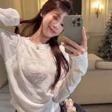 批发【原版品质】【提花面料】刺绣拼接蕾丝<b class='q'>长袖</b>T恤女<b class='q'>打底衫</b>修身上衣