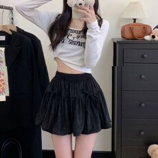 批发【原版品质】<b class='q'>甜美</b>风蓬蓬花苞短裙女夏季松紧腰防走光a字半身裙