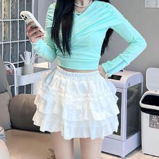 批发面料手感好】少女风白色蕾丝花边半身短裙女夏季a字短裙