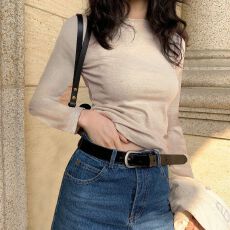 批发280克绵羊绒德绒<b class='q'>打底衫</b>女春秋冬长袖T恤<b class='q'>加绒</b>圆领正肩收腰上衣