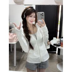 批发【纯棉竹节】连帽长袖防晒外套女夏季修身薄款开衫慵懒风拉链上衣