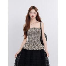 批发美式豹纹抹胸背心吊带设计感小众外穿新款别致辣妹无袖上衣女