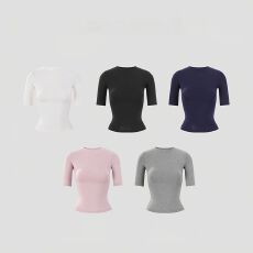 批发官图 260克人棉五分<b class='q'>袖</b>中<b class='q'>袖</b>正肩T恤女短<b class='q'>袖</b>夏季<b class='q'>上衣</b>修身基础款