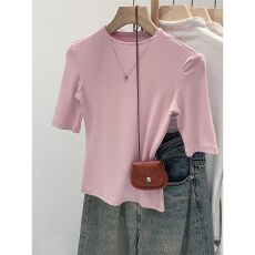 批发官图 260克人棉五分<b class='q'>袖</b>中<b class='q'>袖</b>正肩T恤女短<b class='q'>袖</b>夏季<b class='q'>上衣</b>修身基础款