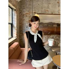 批发【原版品质】夏季<b class='q'>新款</b>法式波点辣妹黑色高级设计感无袖上衣